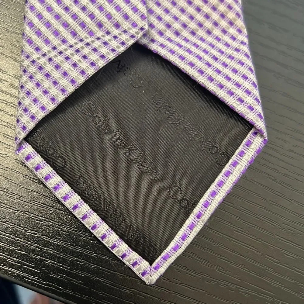 Men's Calvin Klein Purple and Silver Silk Tie